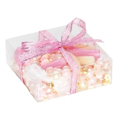 Smukt indpakket perlemix med alt til 4 armbånd - rosa, creme og perlemor-tema