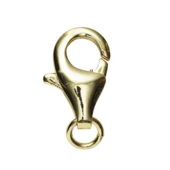 Smykkelås karabin med O-ring, længde 11 mm – messing, belagt med 9 karat guld, 1 stk.