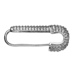 Smykkelås sikkerhedsnål med glitrende sten sølvfarvet 26x10 mm