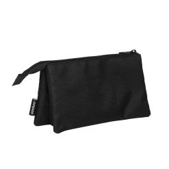 Sort penalhus af polyester med 3 rum og lynlås, 21×11,5×2,5 cm
