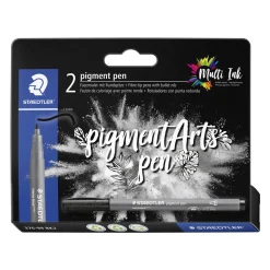 Staedtler Pigment Arts Pen Multi Ink, 2 sorte penne med bullet nib/rund spids