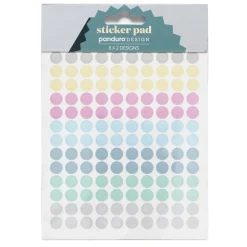 Stickersblok 16 ark Pastel Dots – masser af pastelprikker. 8×2 design