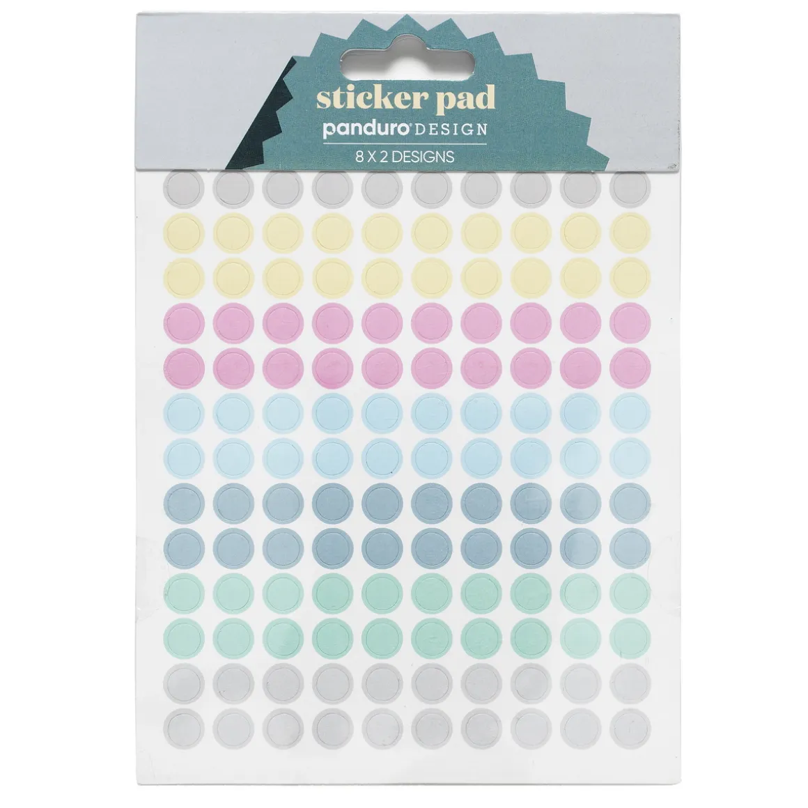 Stickersblok 16 ark Pastel Dots – masser af pastelprikker. 8×2 design