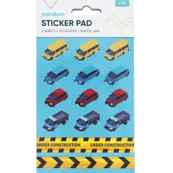 Stickersblok Køretøjer – 2×10 designs, i alt 20 ark klistermærker med biler og fly! 10×18 cm
