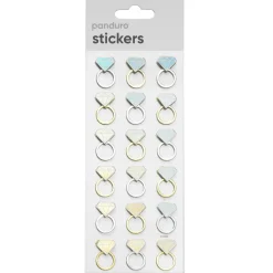 Stickers, 3D-klistermærker ringe i guld og sølv med iriserende diamanter, 18 stk.