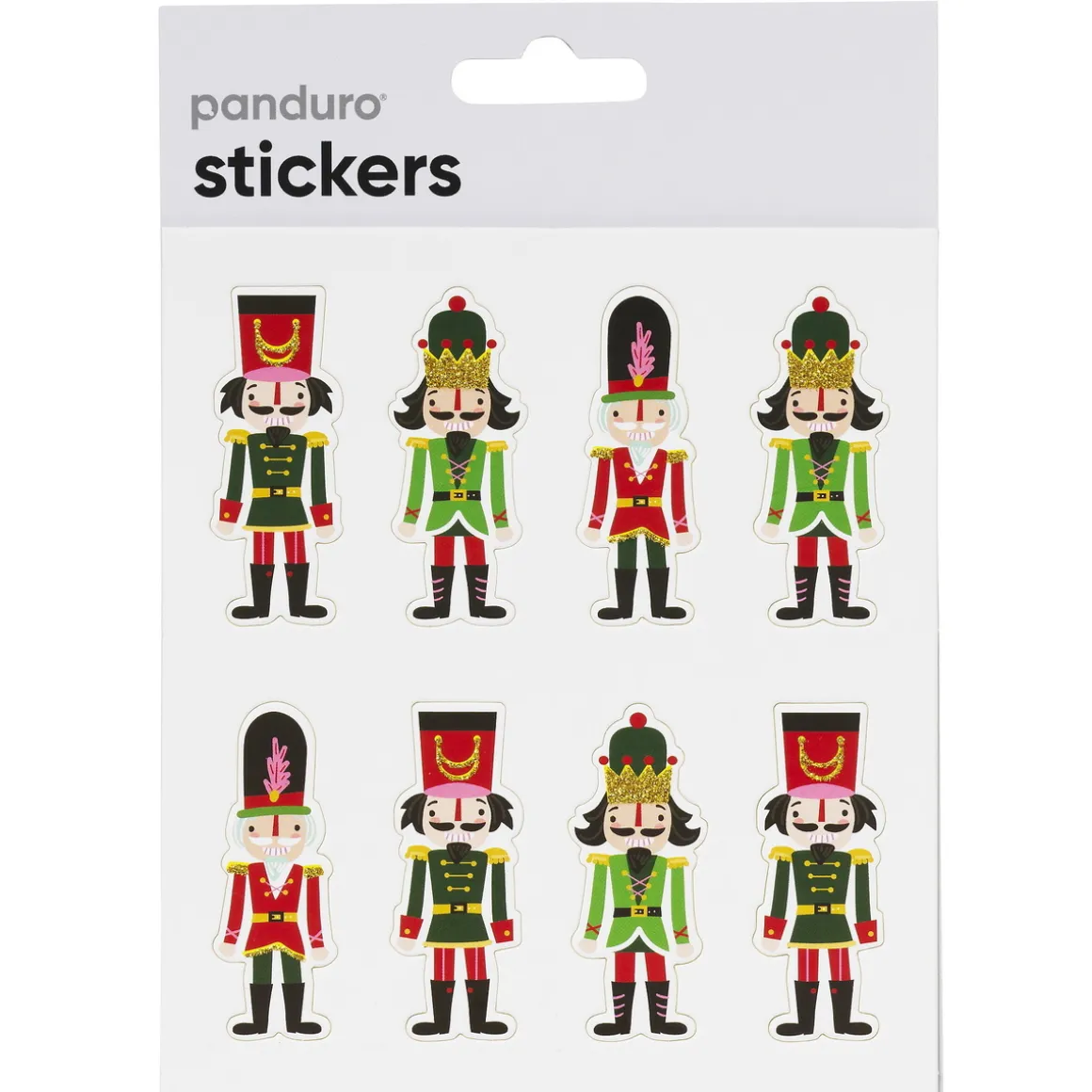 Stickers Jul, klistermærker med 2 mm tykke nøddeknækkere med guldglitter, 8 stk.