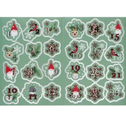 Stickers Jul, 24 klistermærker med nisser og julestemning, tallene 1-24. 2 stk. 15×21 cm ark
