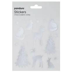 Stickers Jul, vinterdyr i sølvmetallic, 3 ark med i alt 51 klistermærker
