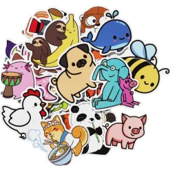 Stickers med søde og skøre dyr, som er kawaii! Ca. 50 sjove klistermærker