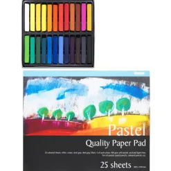Sæt med 24 stk. tørpastelkridt & pastelblok 30x24 cm med 25 ark