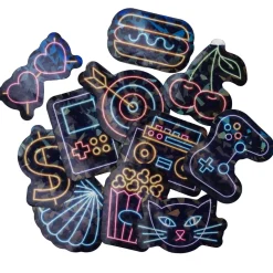 Store stickers, sorte XL-klistermærker med glitrende neontema, 50 stk.