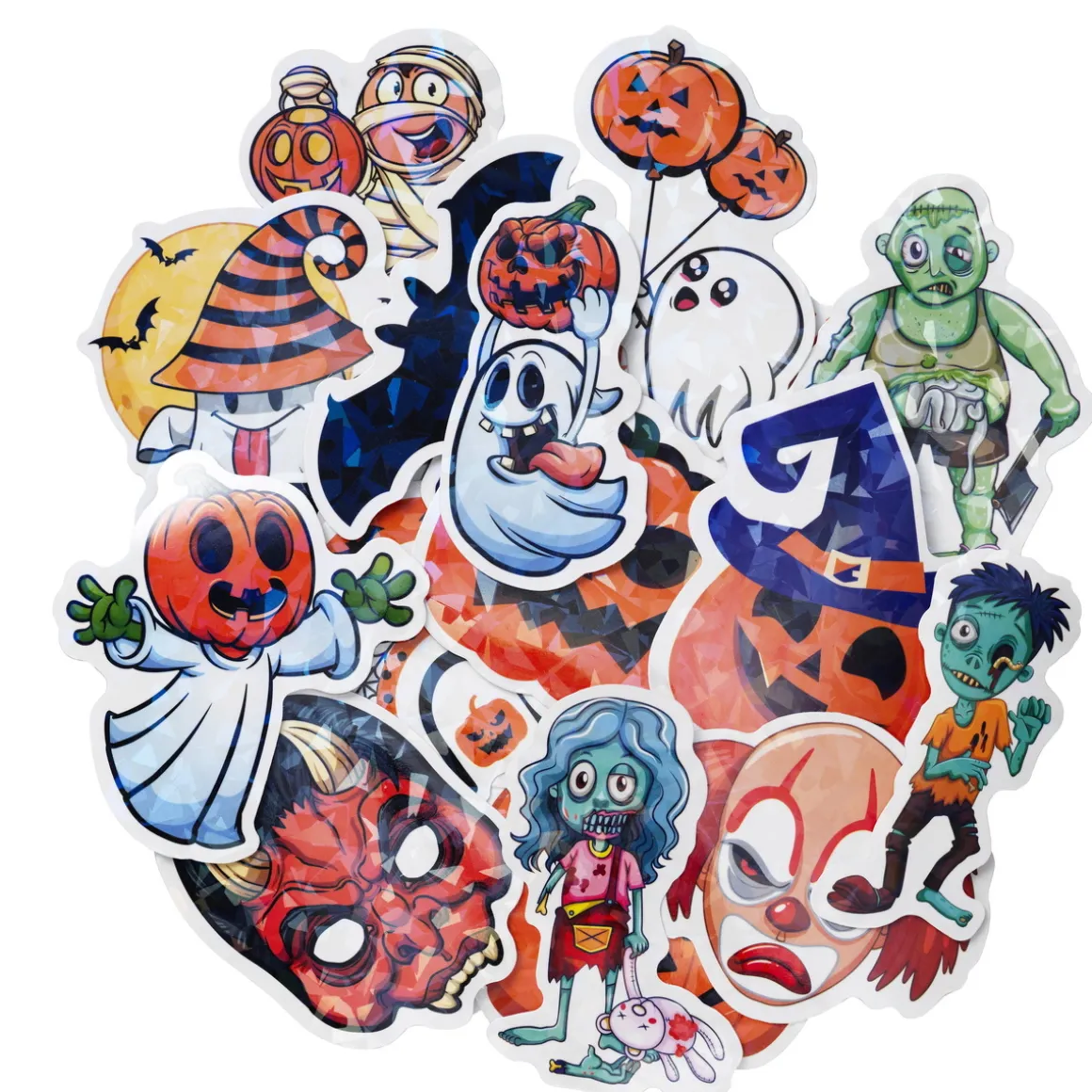 Store XL-stickers/klistermærker med glitrende motiver til Halloween, 50 stk.