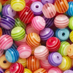 Stribede perler, farvestrålende stribeperler med lag, ca. 50 stk. Ø10 mm