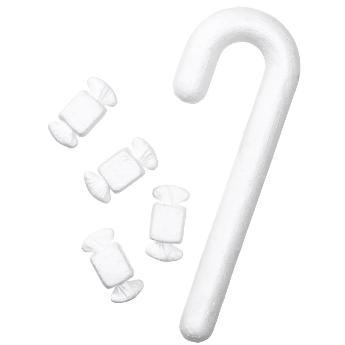 Styropor julemix, strukturer til julepynt – sukkerstok L 33 cm, karamel L 7,5 cm
