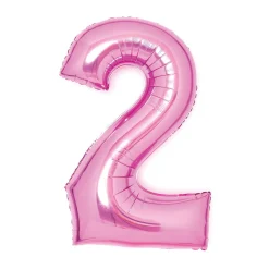 Talballon 66 cm høj, rosa metallic tallet 2 – pynt op til fødselsdagsfesten!