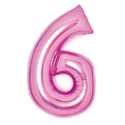 Talballon 66 cm høj, rosa metallic tallet 6 – pynt op til fødselsdagsfesten!