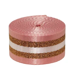 Taskerem, rosa med dobbelte glitrende guldstriber, længde 250 cm, bredde 3,8 cm