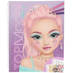 TOPModel Make-Up designbog og malebog med sjove motiver og klistermærker, 19×24 cm