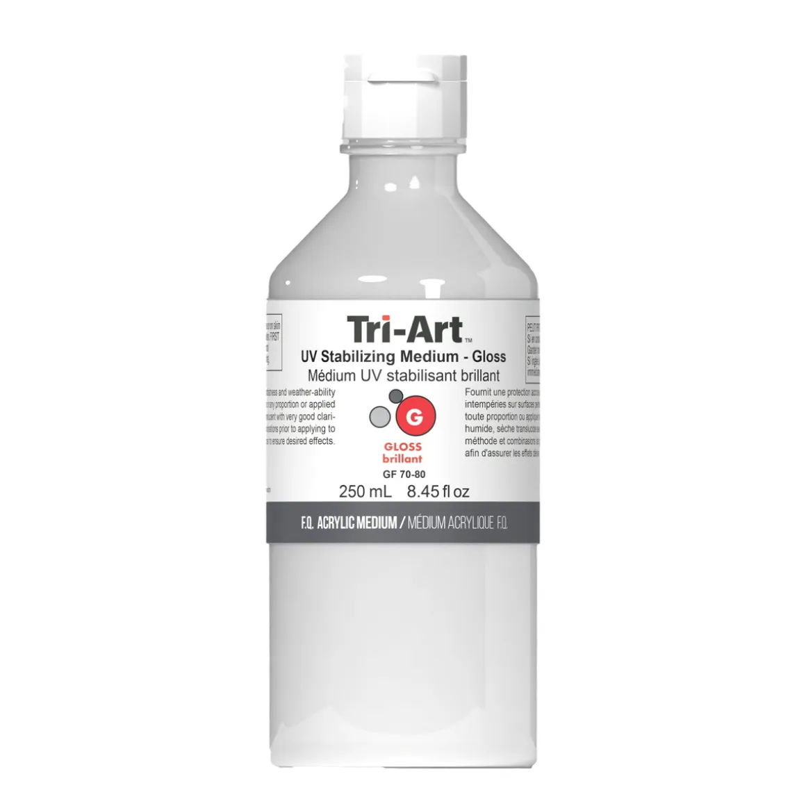 Tri-Art Medium UV Stabilizing Gloss 250 ml, blankt medium, som beskytter akrylfarve mod UV-stråling