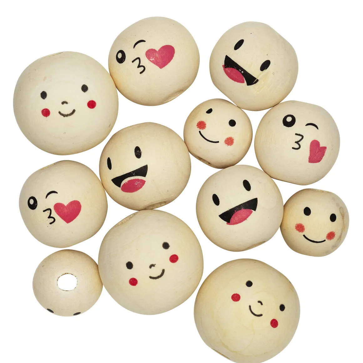 Trækugler med ansigter i form af smileys/emojis, Ø20-30 mm 12 stk.