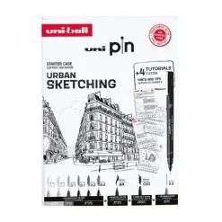 Uni Pin Fineliner Urban Sketching – 6 fineliners, brush, skrå og stiftblyant
