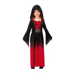 Vampyrkjole med hætte, udklædning til halloween, str. 122-134, til børn 7–9 år
