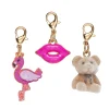 3 vedhæng/charms til dekoration – rosa mund, flamingo og sød teddybjørn