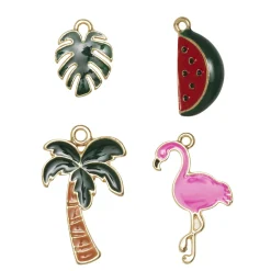 Vedhæng flamingo/palme 4 stk.
