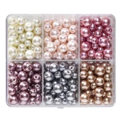 Voksede glasperler, ca. 480 stk. i et elegant mix – 4 størrelser, Ø4, 6, 8 og 10 mm