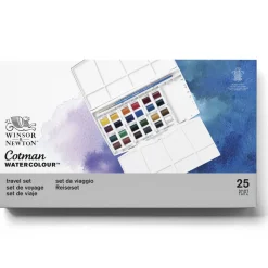 Winsor & Newton Cotman Travellers set, akvarelfarve i 24 half pans, etui og pensel
