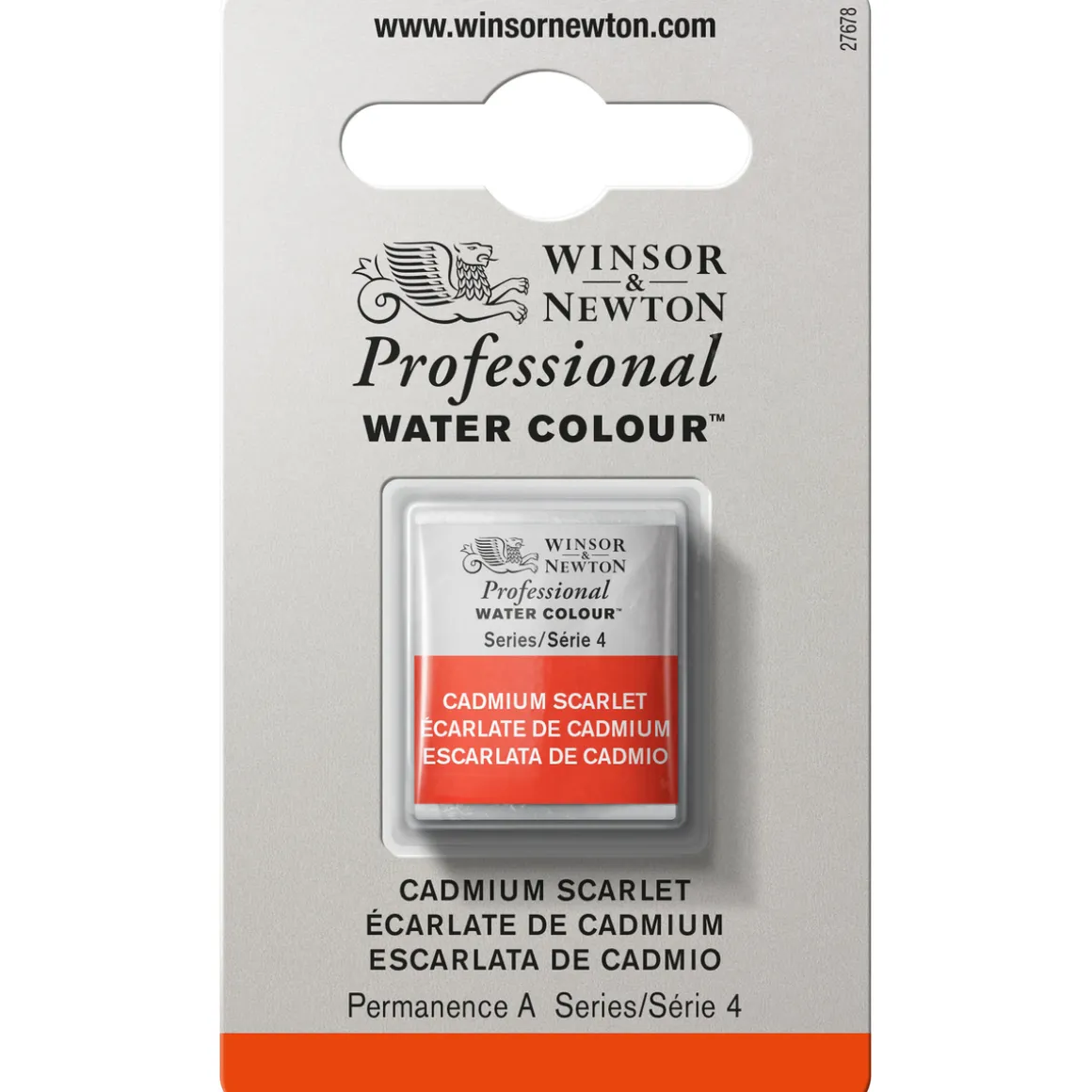 Winsor & Newton Professional akvarelfarve half pan Cadmium Scarlet 106