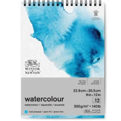 Winsor & Newton spiralbundet akvarelblok, GF, 22,9×30,5 cm, 12 ark, 300 g/m²