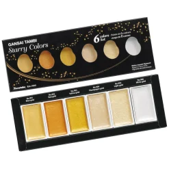 ZIG Kuretake Gansai Tambi Starry Set – Sæt med 6 stk. japanske akvarelfarver i lyse og gyldne nuancer